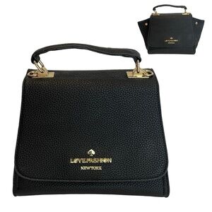 Love Fashion Faux Leather Bag Black Convertible Handbag Purse Shoulder Cute EUC